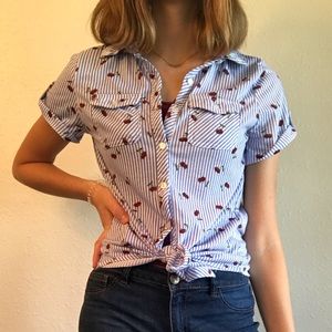 Cherry striped button up shirt